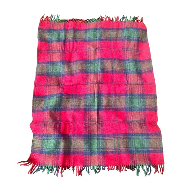 Vtg Scottish Glen Check Wool England Made Red Green Blanket Scarf Throw 46x35” - Picture 12 of 15